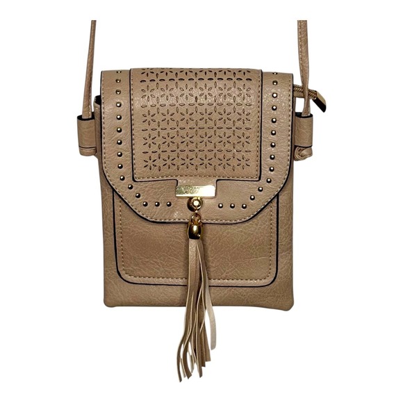 Crossbody Cell Phone Purse Small Shoulder Bag with Tassel Neutral Brown Tan‎ - Picture 1 of 5